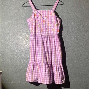 Pink and White Gingham Sundress with Floral Embroidery
